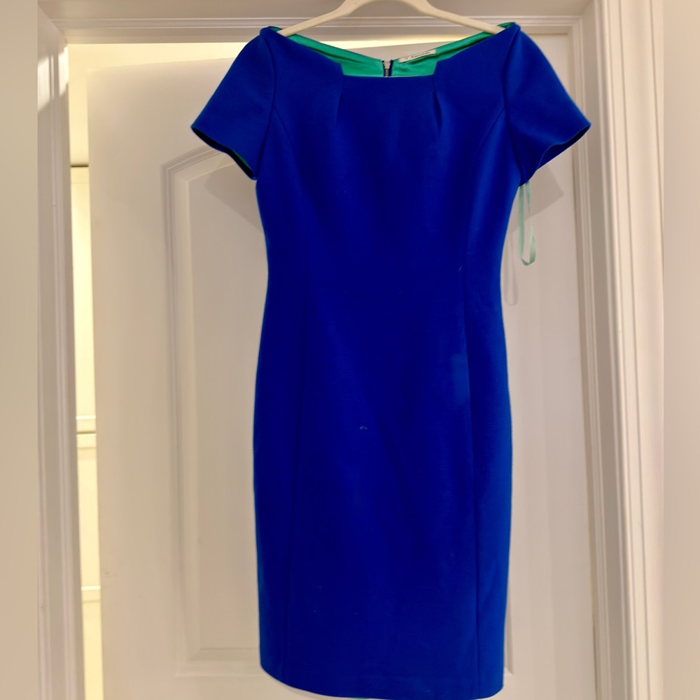 T Tahari Rumer Dress Royal Blue Sheath Short Sleeve Size 4